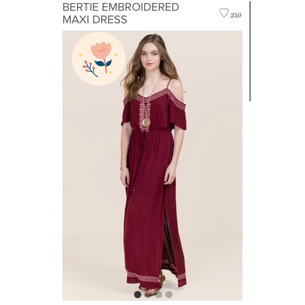 New! Miami Boho Burgundy Off Shoulder Maxi Dress